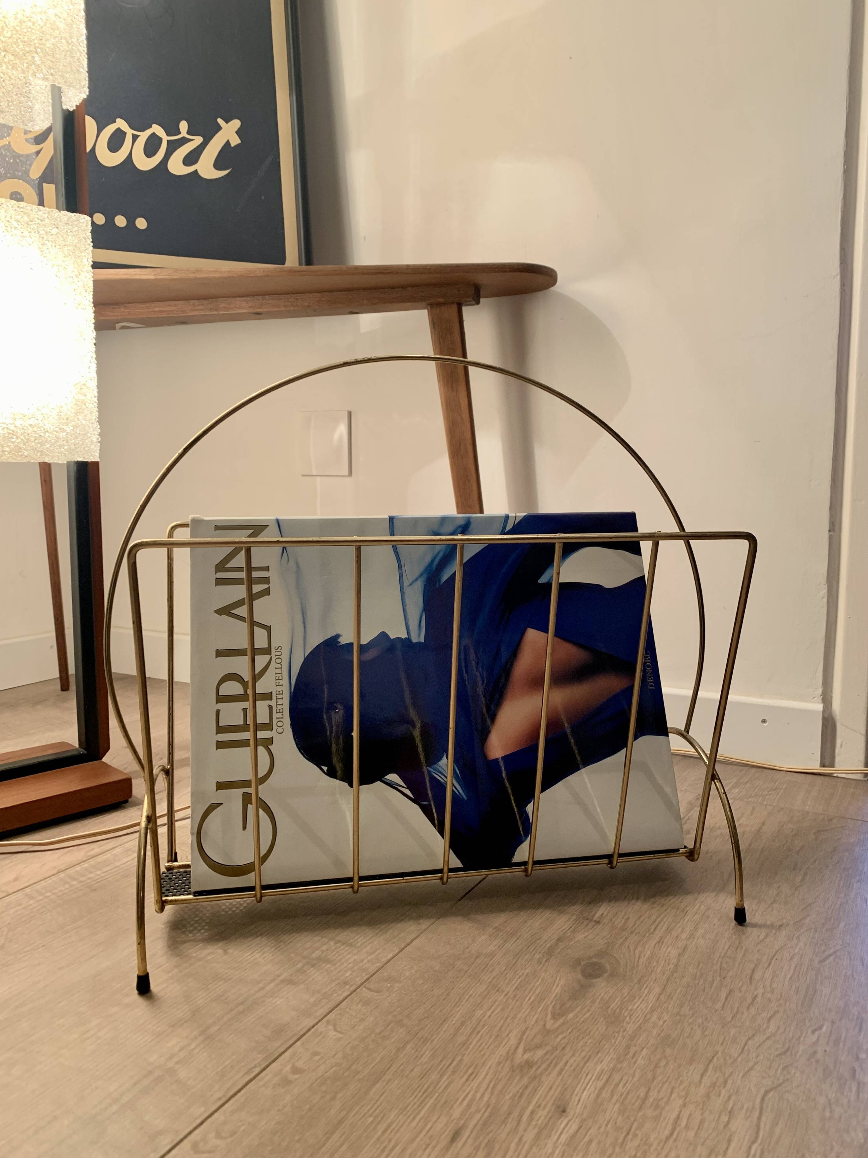 Vintage golden metal magazine rack retro 1960