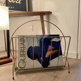 Vintage golden metal magazine rack retro 1960