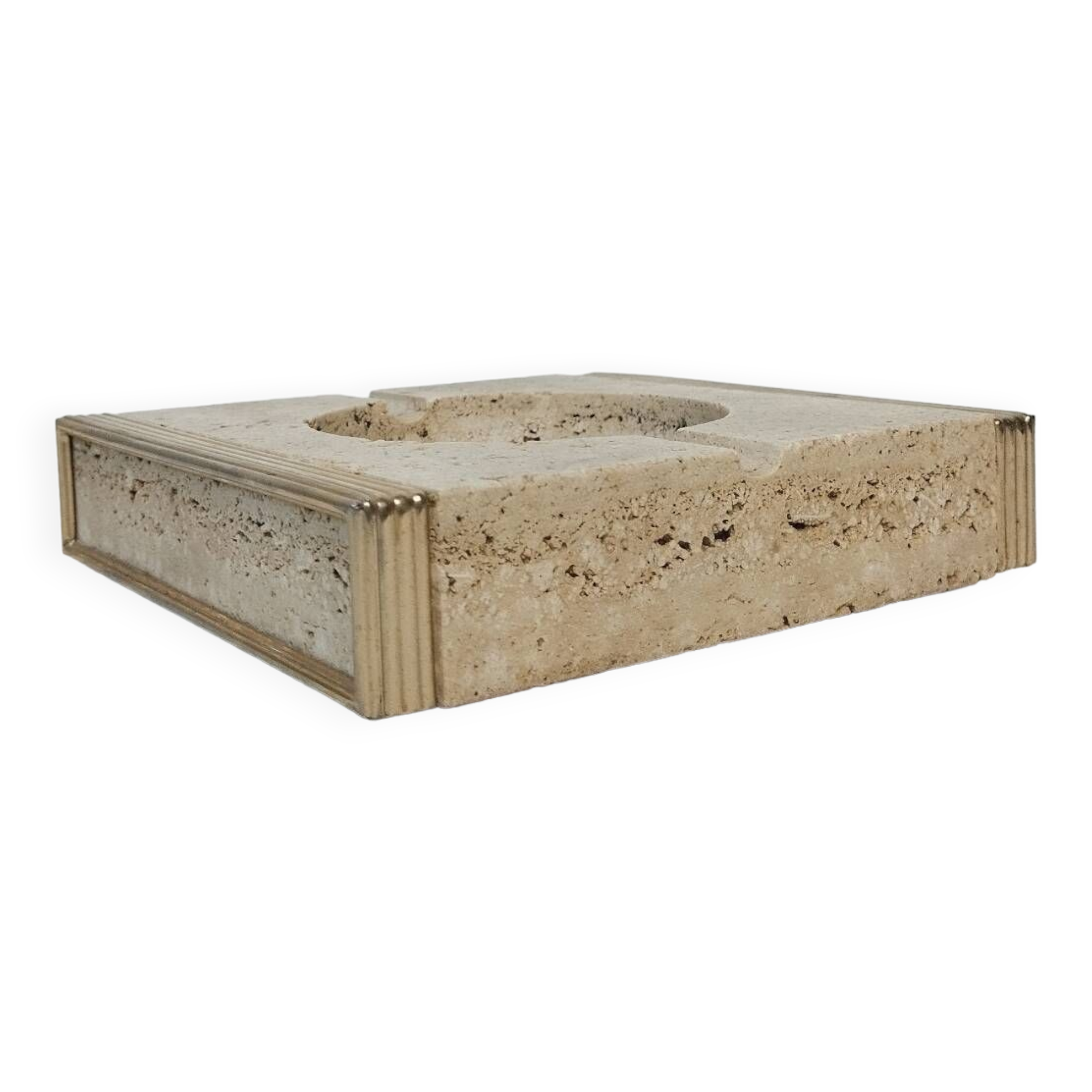 Travertine and brass ashtray