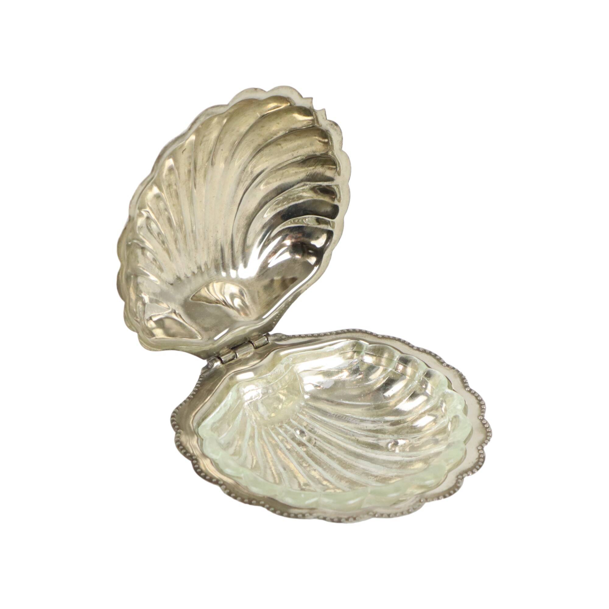 Vintage Argent Plaqué Shell Beurrier Caviar Holder Verre Marqué