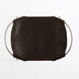 Contemporary Kitchen Counter Stool Old Silver Steel & Dark Brown Leather