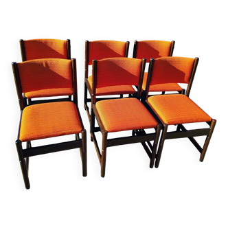 6 chaises vintage bois et tissu orange