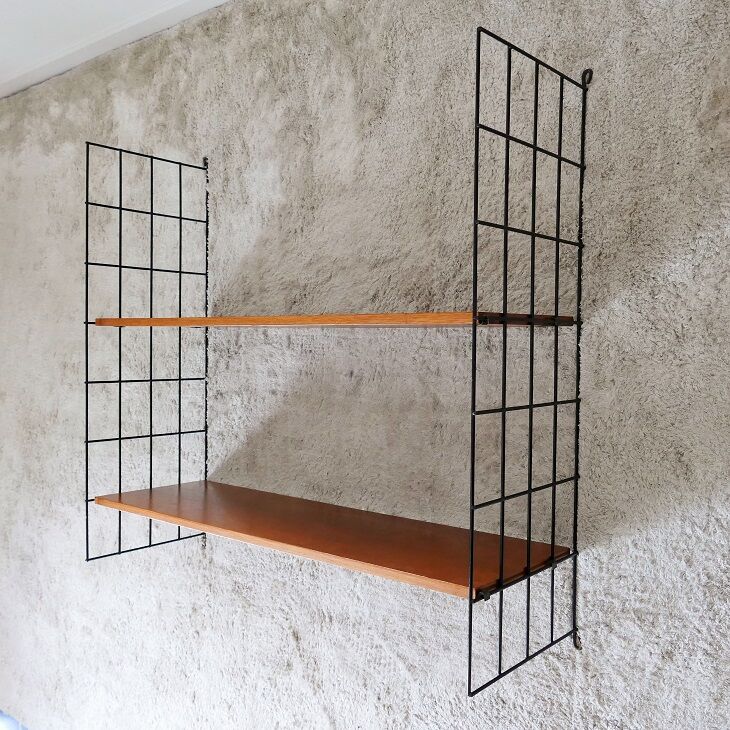 Wooden and metal wall shelf