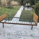Bed in blond wood and feet 1950 vintage metal - 1 person