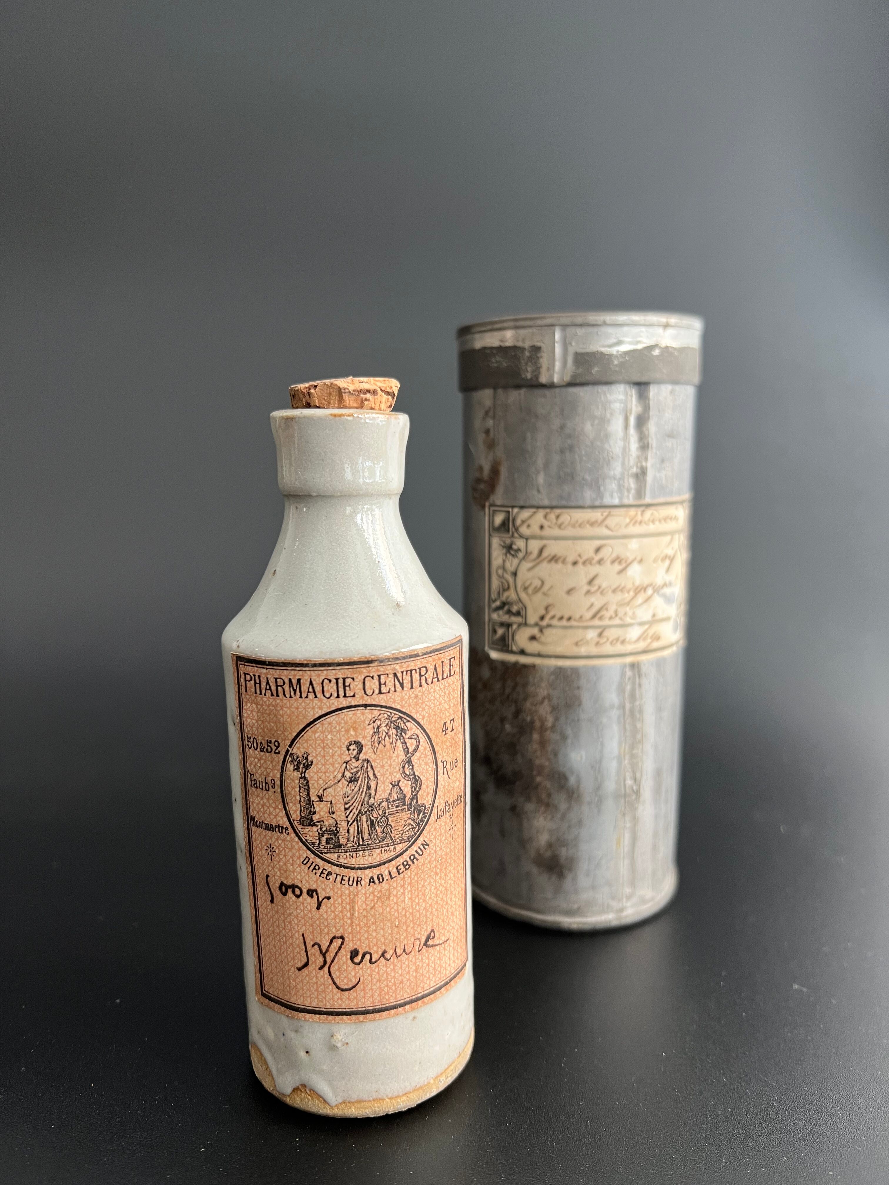 RARE Mercury stoneware pharmacy bottle
