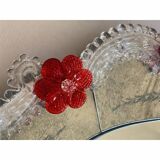 Venetian Murano Glass Oval Red Floral Wall Mirror – Hand-Carved Italian Art