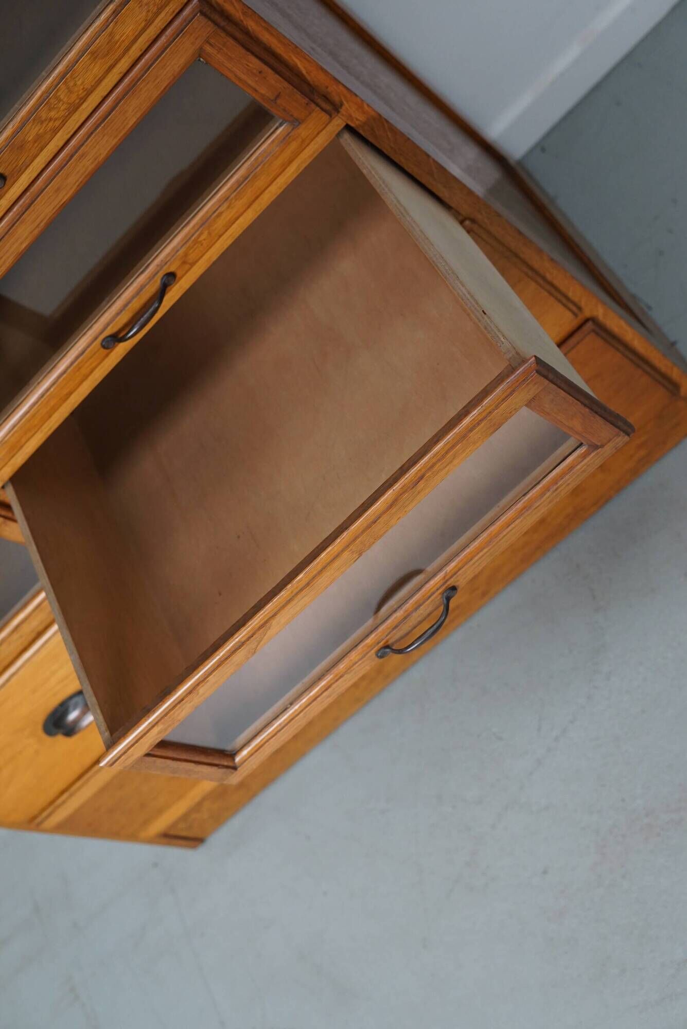 English Haberdashery Shop Cabinet with Glass Fronted Drawers, Circa 1930s