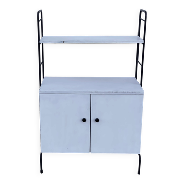 Small vintage 1950s metal and painted wood shelf buffet.