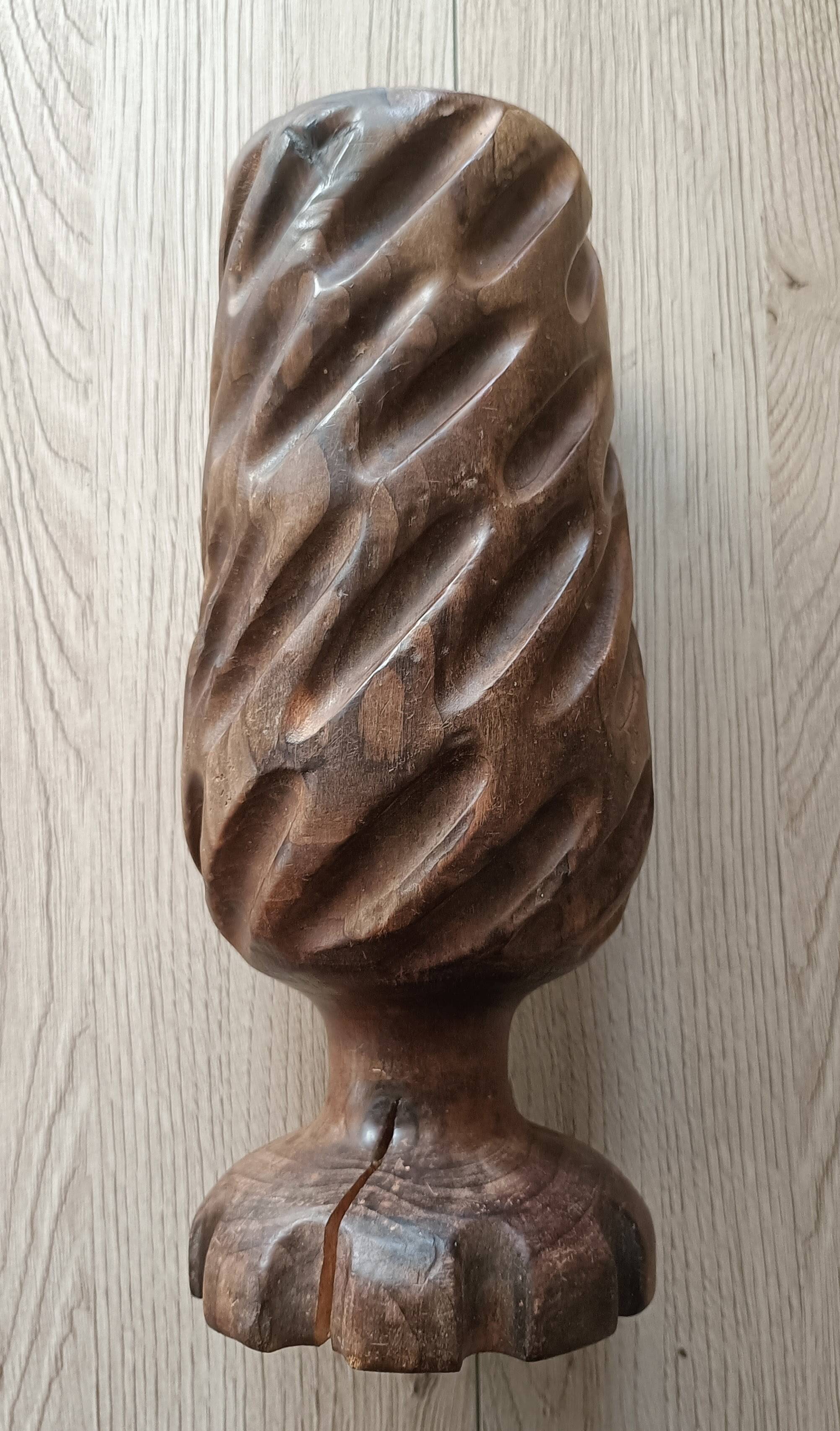 Hand-carved solid wood candle holder