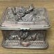 Old signature silver bronze box box, decor hunting scenes