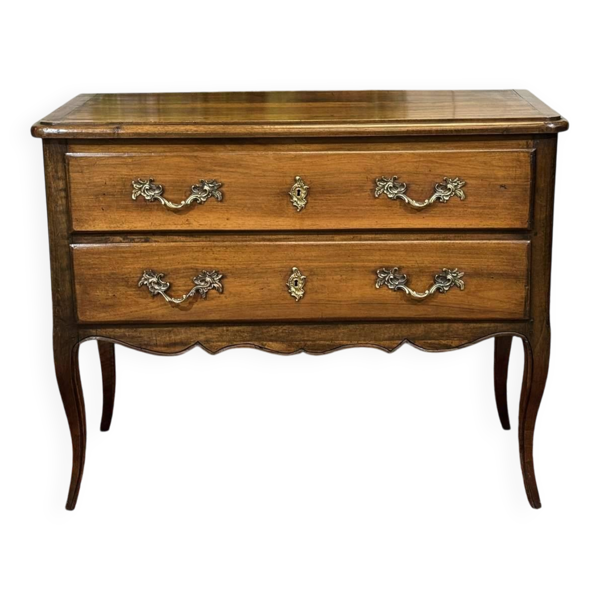 Commode 2 tiroirs de style Louis XV fin XIXème en noyer et peuplier — Beyit