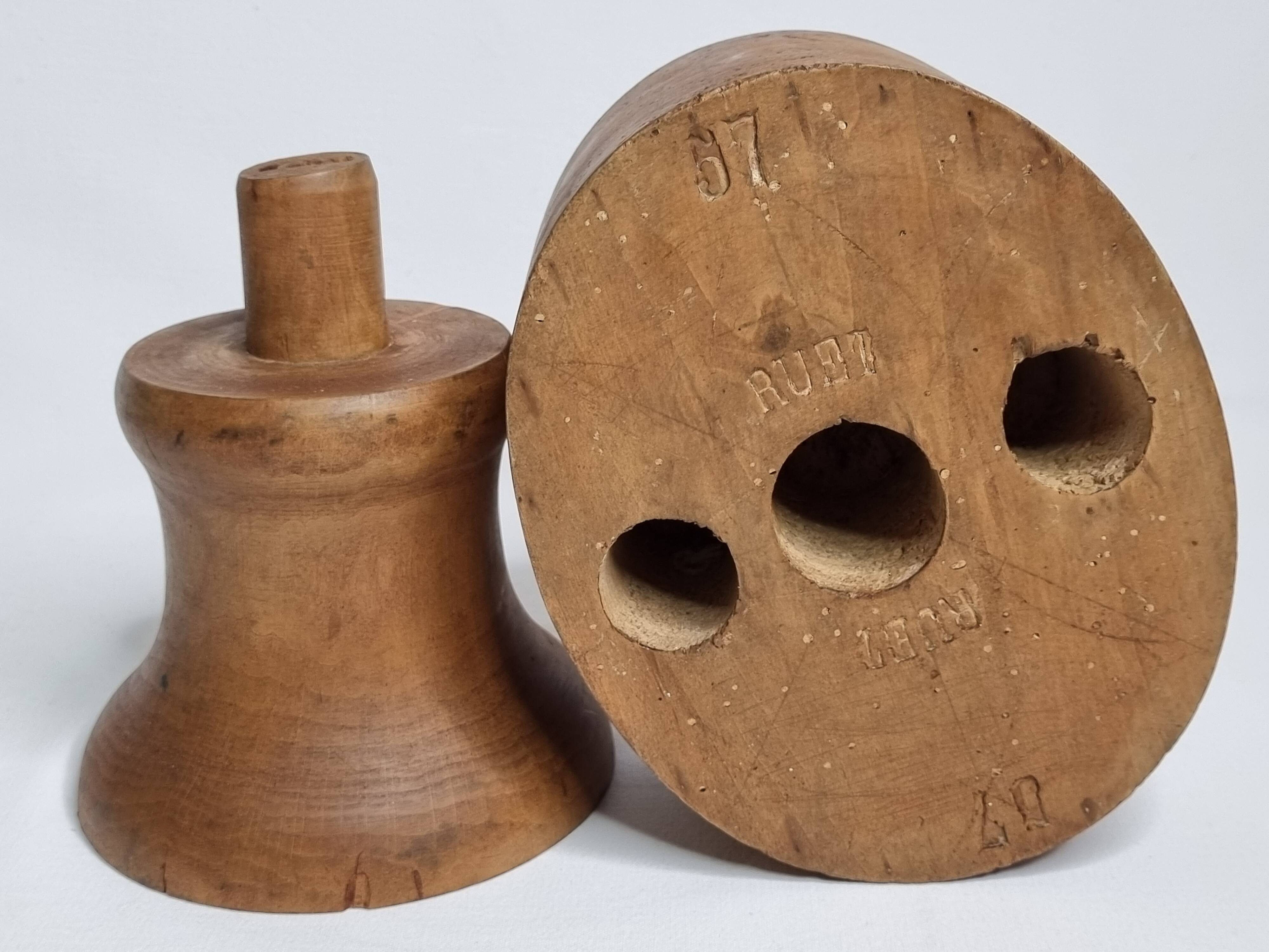 Old wooden hat shape on foot, 1900, 30