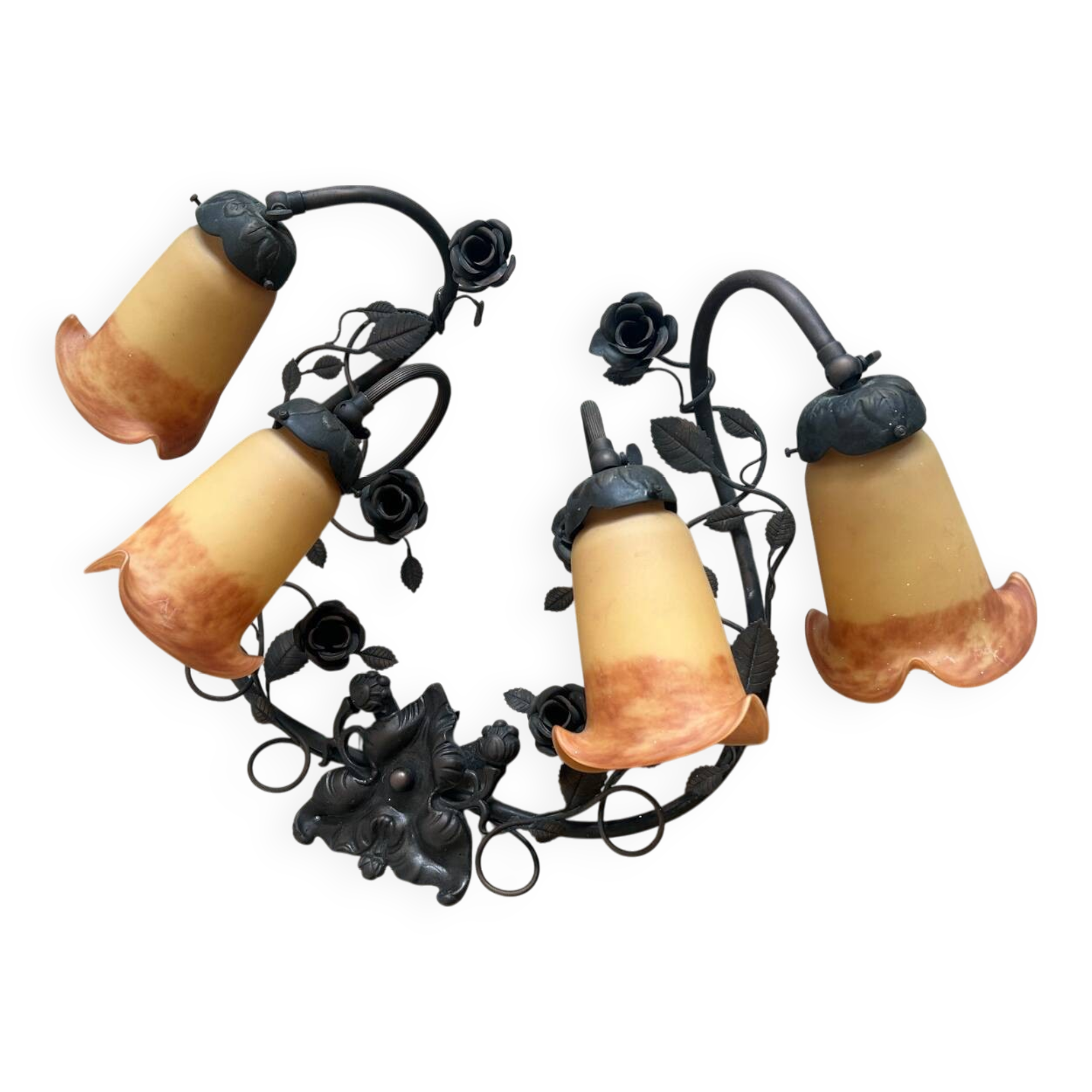 Wall light signed Tief with 4 tulips in orange glass paste