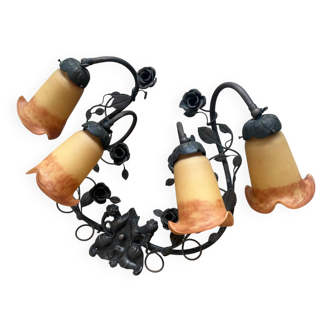 Wall light signed Tief with 4 tulips in orange glass paste