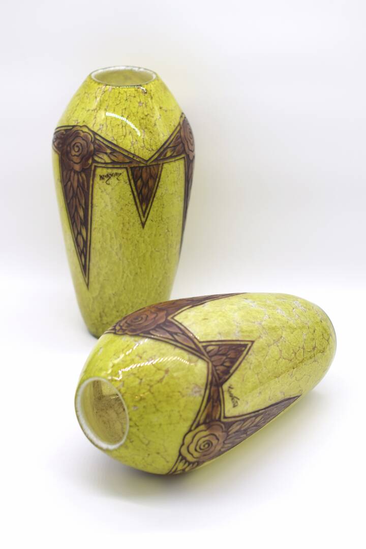 Set 2 Rare Vase Ovoïde signé F-T Legras Pare de verre Art deco 1930