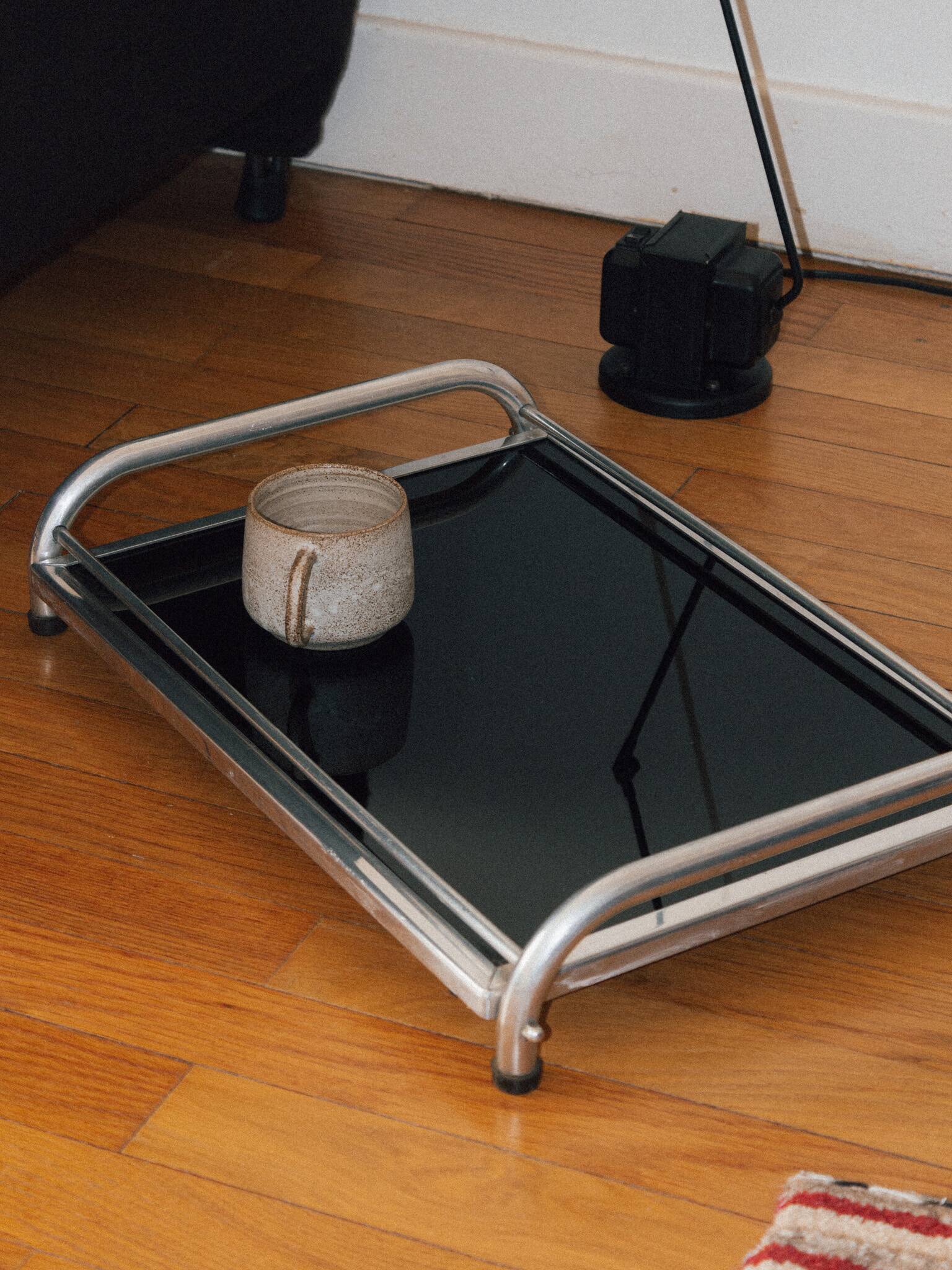 Aluminum and glass tray, Italy, 1950s/1960s
