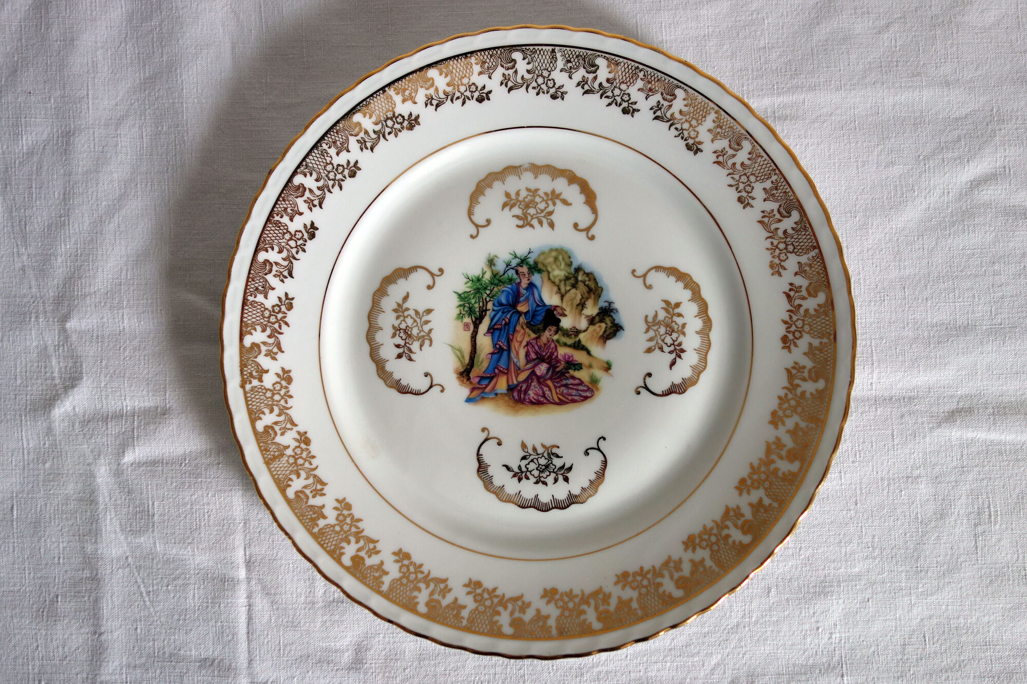 Set of 22 flat plates Limoges vintage Japanese motifs