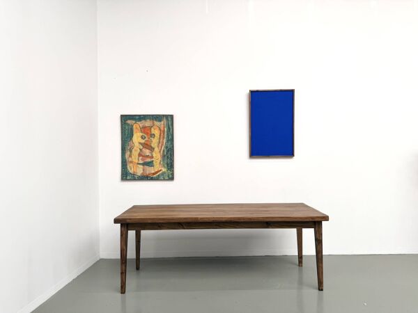 Table de ferme en hêtre, pieds fuseaux, France, années 1970