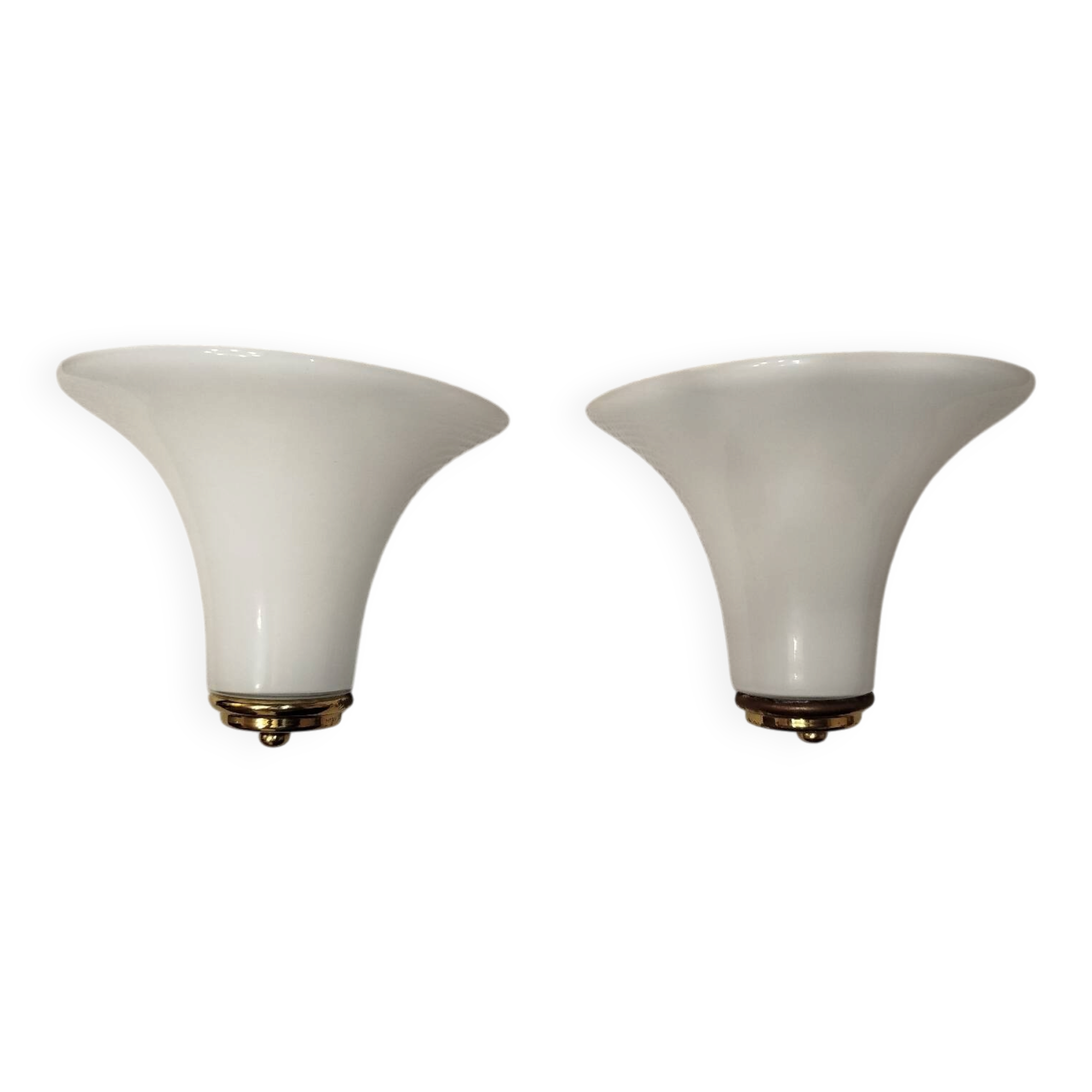 Pair of Italian wall sconces, frosted glass, brass.