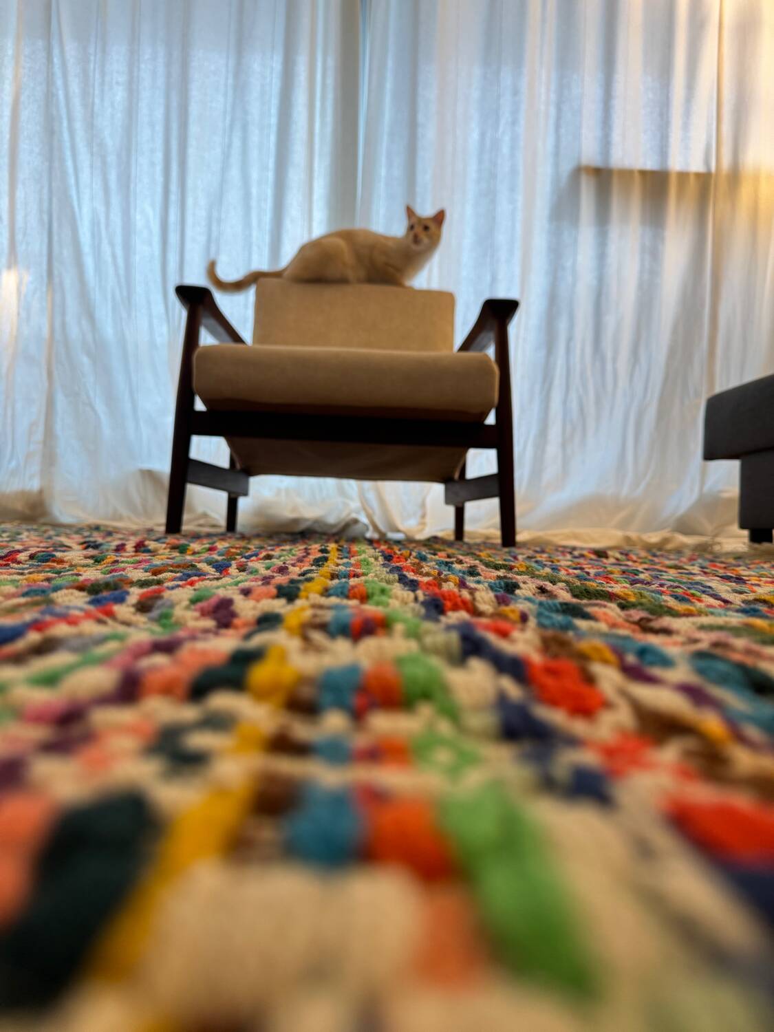 Multicoloured vintage wool rug 150x187 cm, 1970s