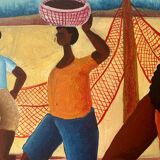 Brazilian fishing scene "Puxada de rede" signed