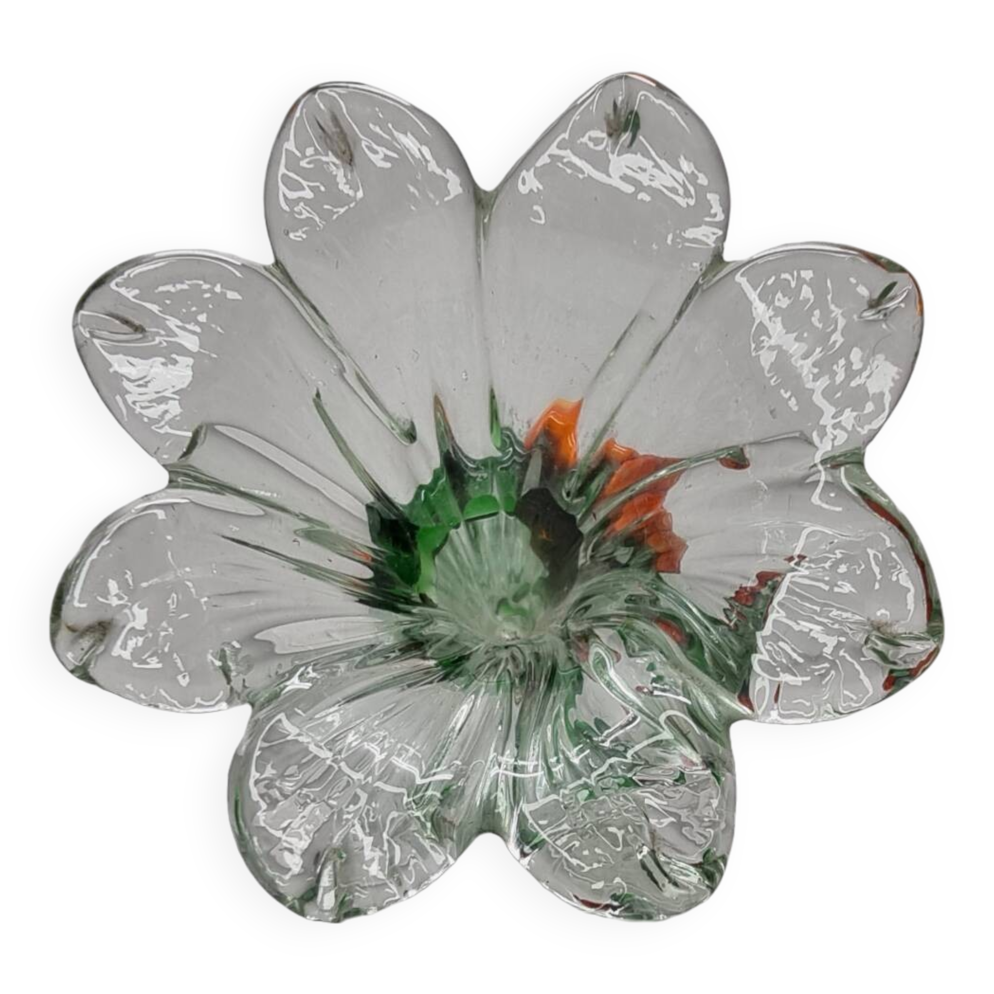 Vase en verre vintage avec fleurs, années 1960/70