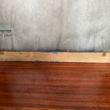 Old blue wood wall coat rack + 4 vintage aluminum hooks