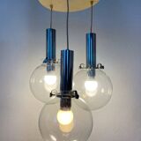 Vintage design pendant light with three transparent glass globes