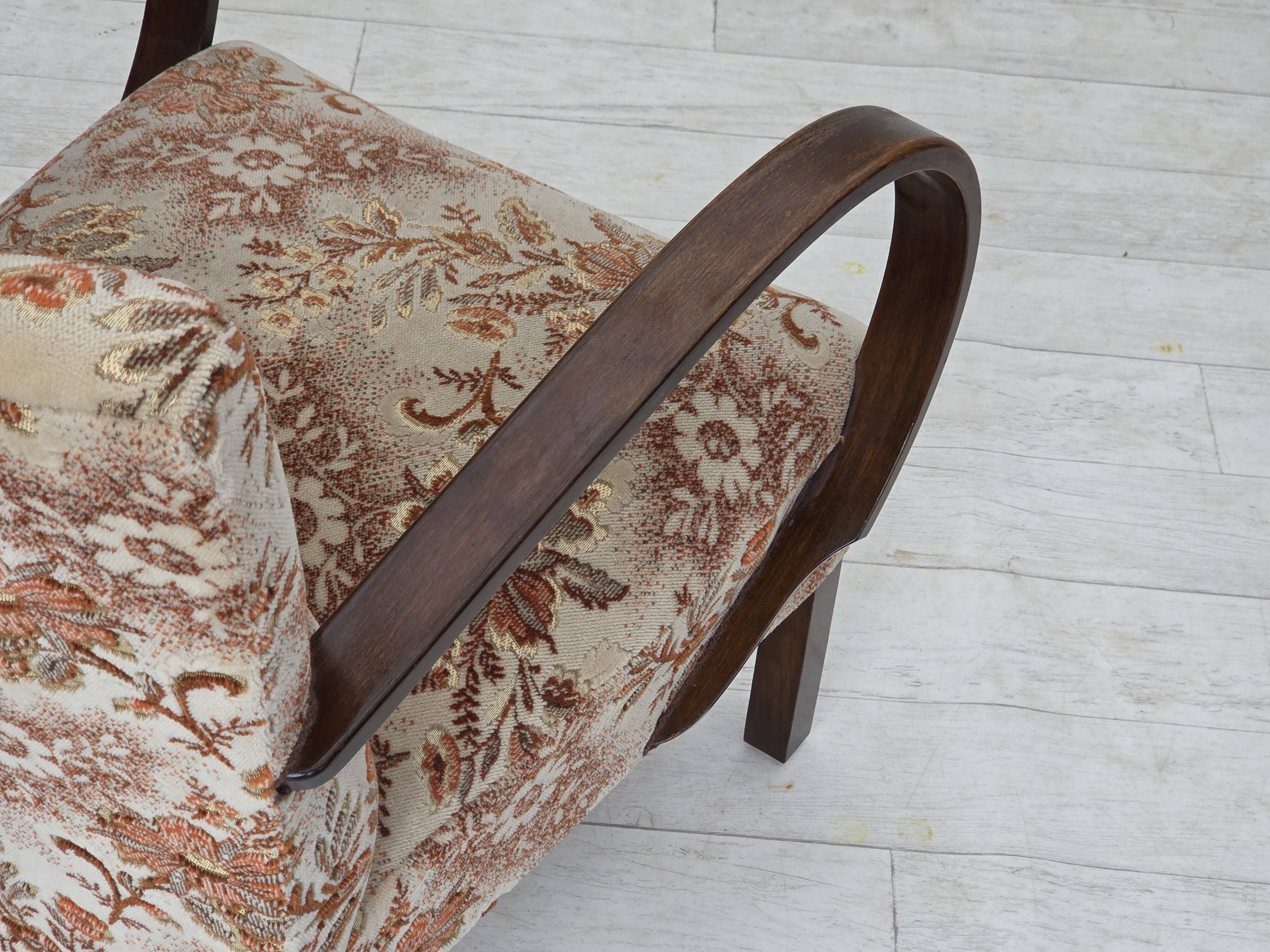 1950s, Danish artdeco armchair, furniture velour, beech wood, reupholstered