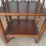 Vintage - set of 2 shelves of wooden floor, bamboo and rattan - 3 levels- retro 80s