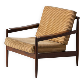 Fauteuil danois en teck et velours côtelé, années 1960