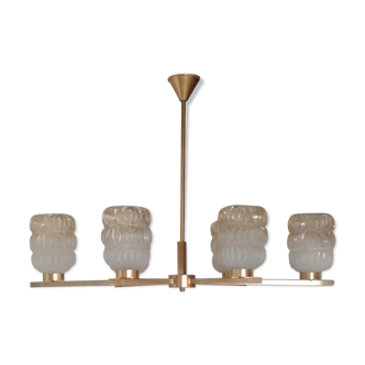 Golden chandelier in 6-spoke brass with its chiseled glasses 1960