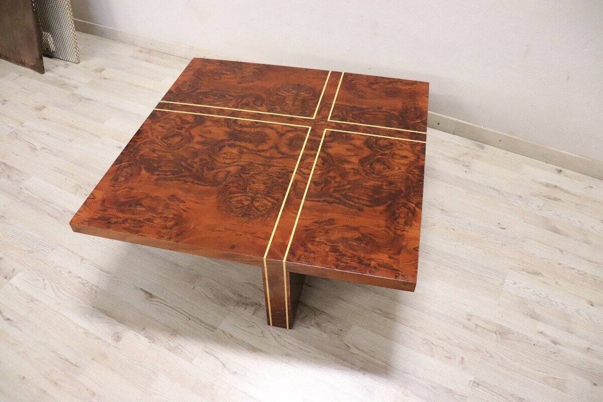 Square Coffee Table In Walnut Burl, 1970s