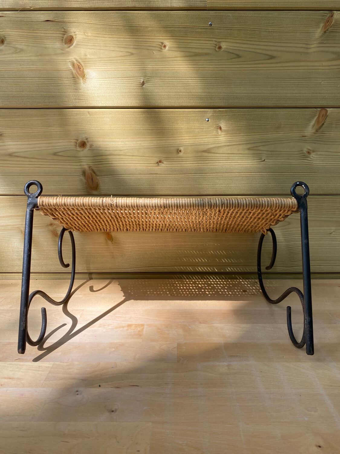 Wicker and metal shelf, 50s