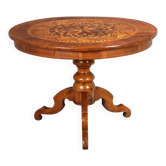 Small antique walnut table with geometric inlays, Italy, 19th century.