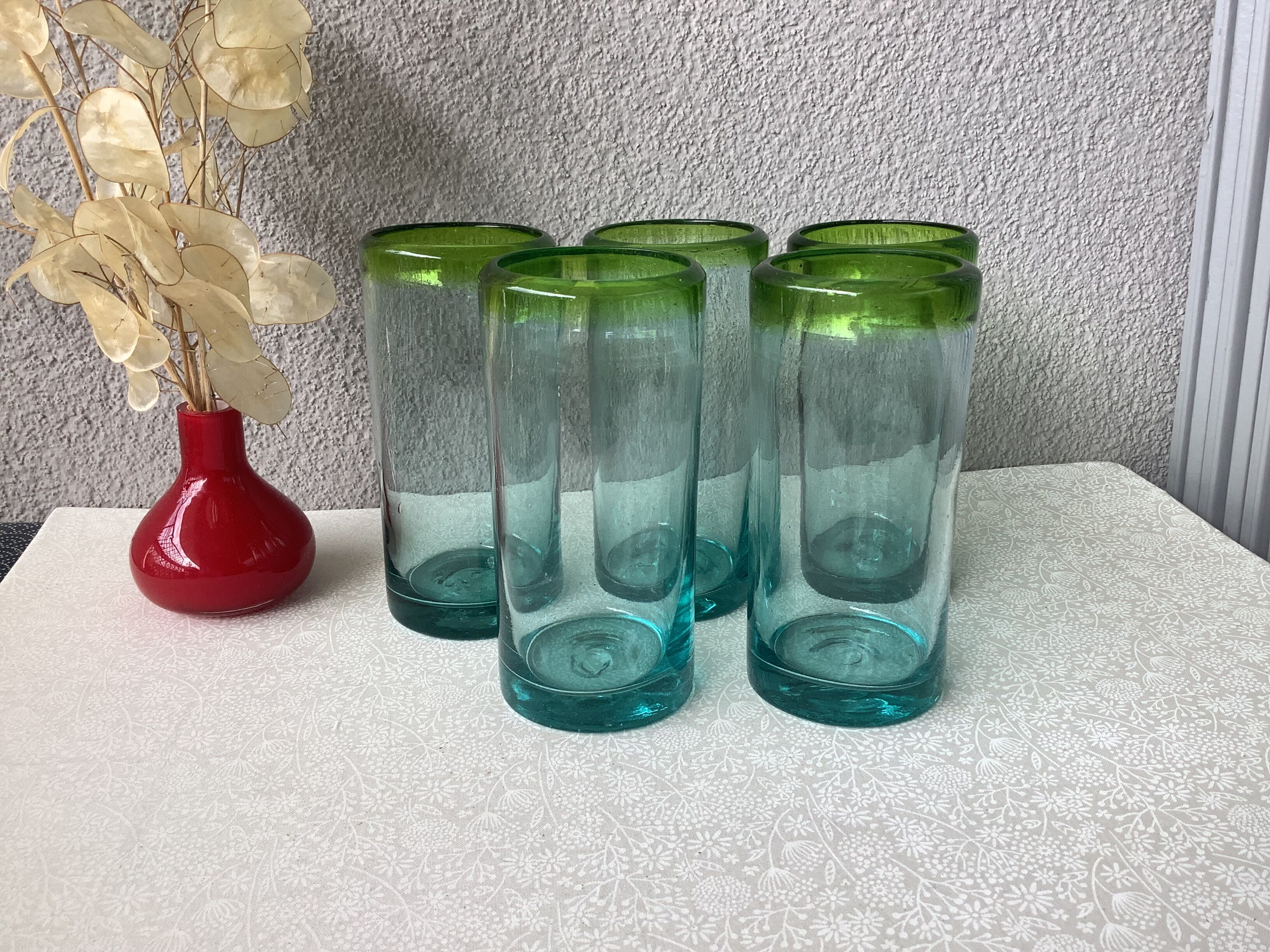 Aztecas Mexico blown glass glasses