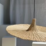 Large suspension, rattan luminaire in hat shape D:80cm