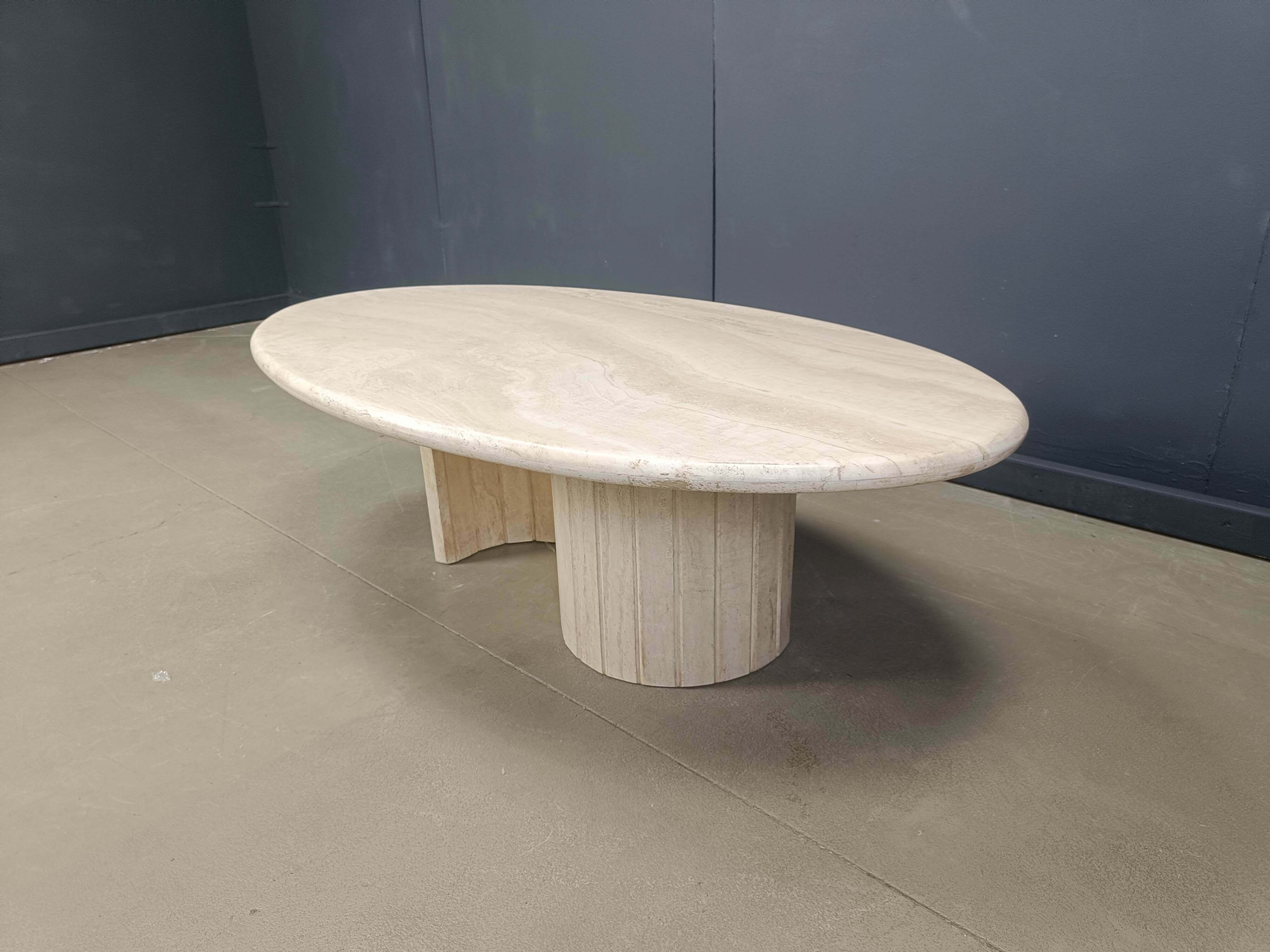 Vintage oval travertine coffee table, 1970s