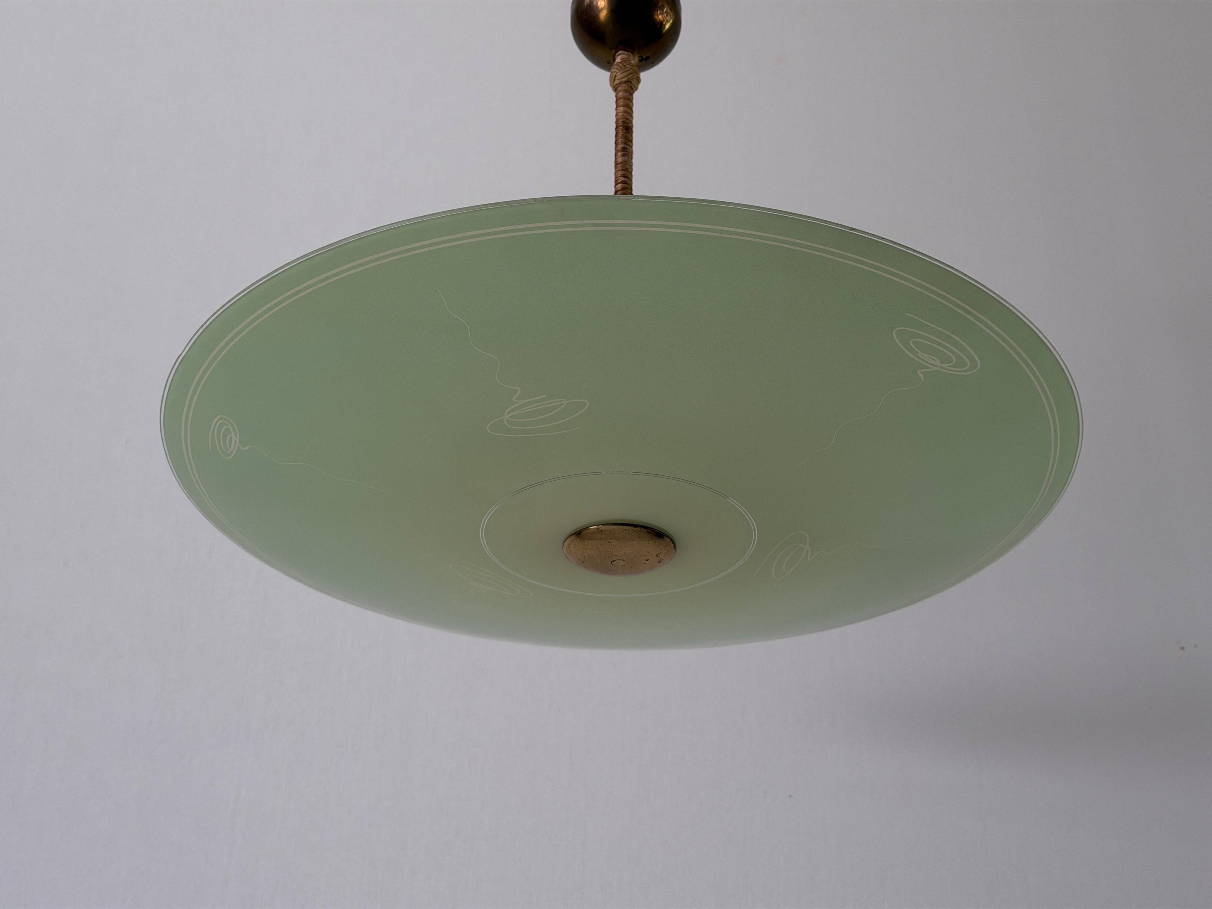Suspension Art Déco en verre vert, années 1940, Allemagne