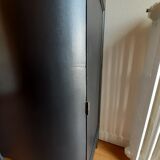 Buffet art deco noir acier dessus marbre ou commode 2 portes