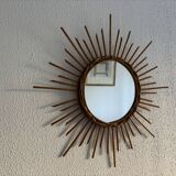 Vintage 1960s sun mirror made of rattan - 55 cm