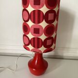 Vintage lamp with glass base and textile lampshade, 1970s