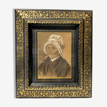 Tableau ancien, portrait d’une bretonne à la coiffe blanche fin XIX siècle