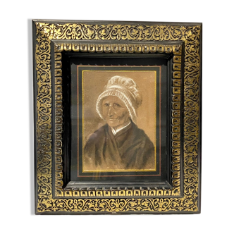 Old painting, portrait of a Breton woman with a white headdress at the end of the nineteenth century
