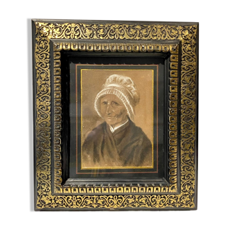 Tableau ancien, portrait d’une bretonne à la coiffe blanche fin XIX siècle