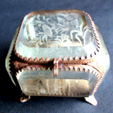 Art nouveau jewelry box, 5 beveled crystal walls and brass