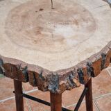 Brutalist tripod high table in wood and metal, 74 cm