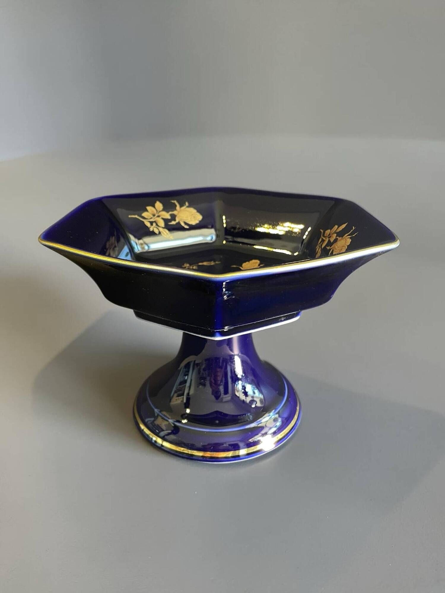 Vintage footed cup bareuther bavaria, cobalt and gold porcelain, 1st year.