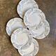 6 flat plates Longwy in white and grey ironstone, "Saint Cloud" service.