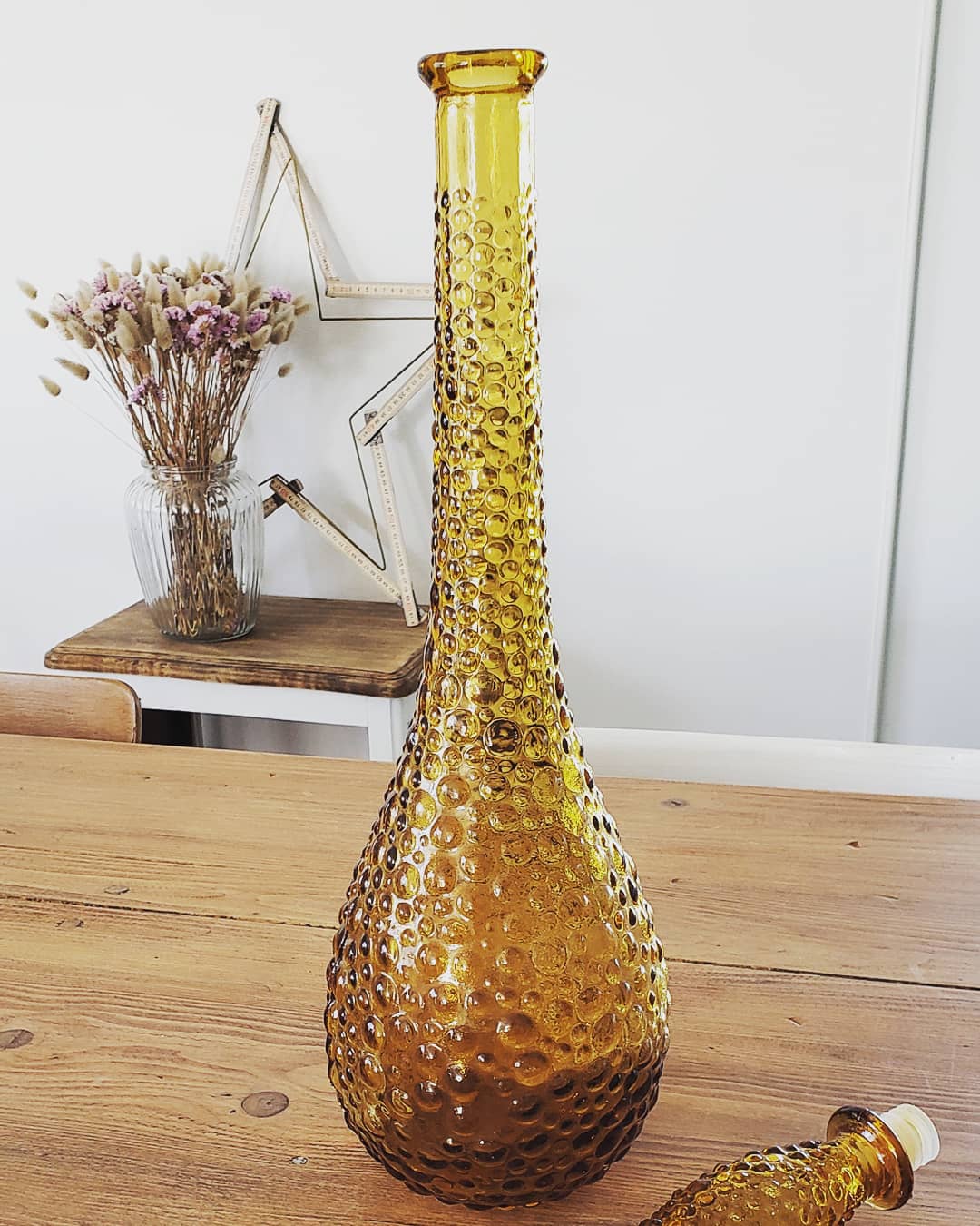 Orange-yellow-yellow-bubbled glass decanters